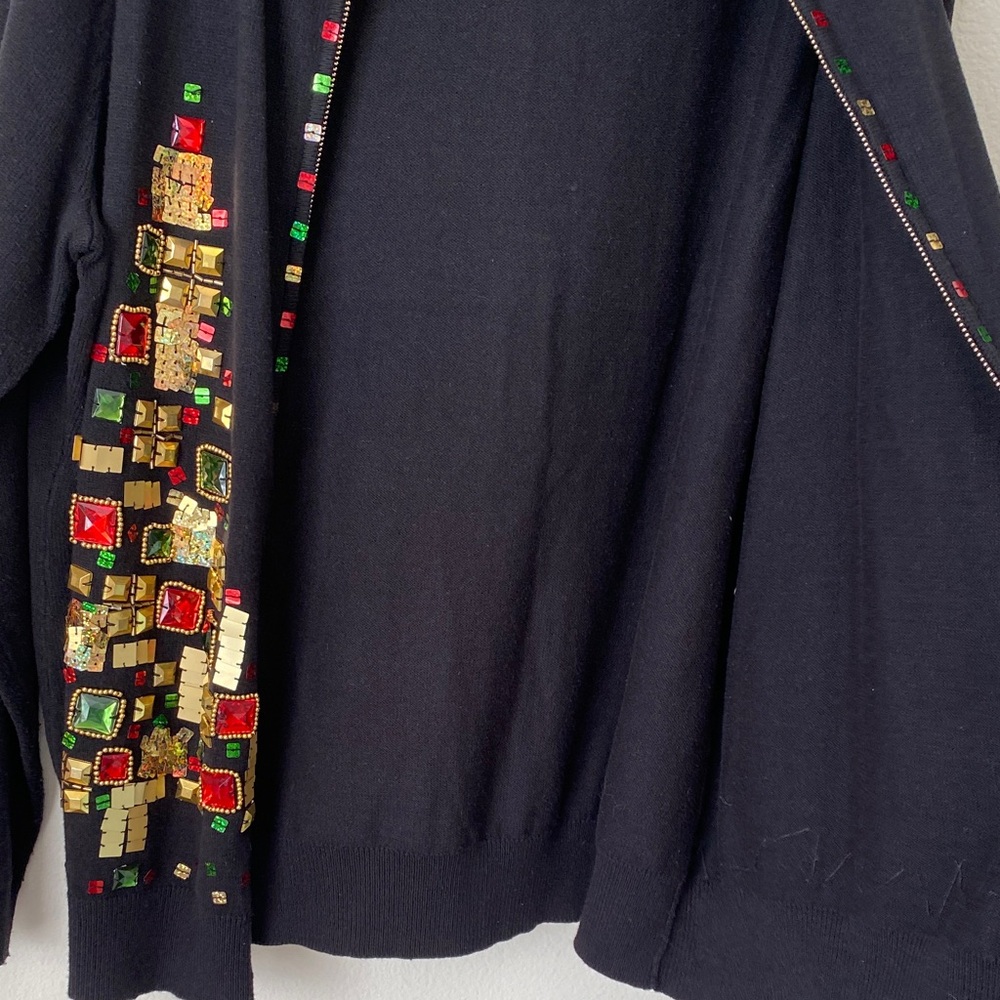 Festive Black Cardigan with Gold and Red Accents - Picture 8 of 8